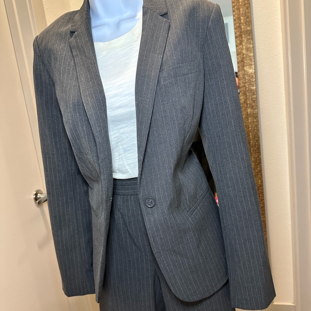 Classic Gray Pinstripe Women's Suit Blazer